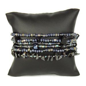 Czech Glass Bead HEMATITE GRAY 6 strand Bracelet